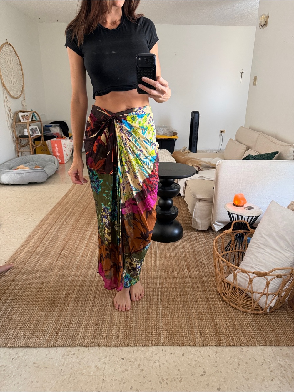 Zara Tropical Floral Sarong Wrap - Green, Pink, Brown
